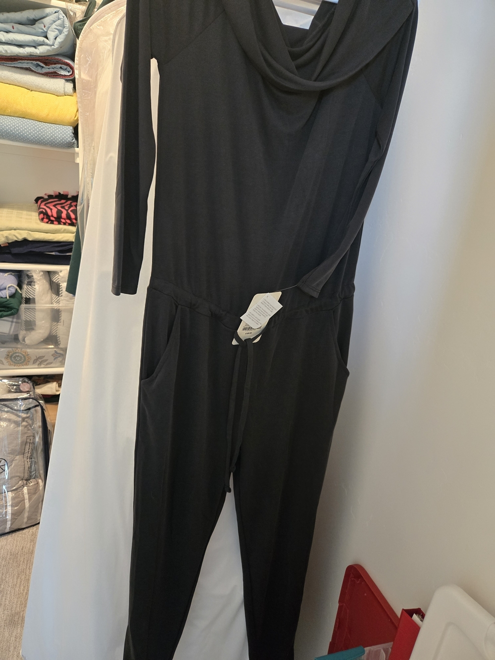 Fabletics Black Long-Sleeve Cowl-Neck Jumpsuit
